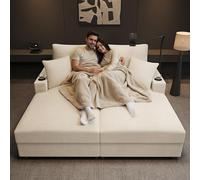 Sofá cama de 2 plazas, sofá de 2 plazas con función de cama, sofá cama matrimonial moderno con USB y tipo C, con soporte para teléfono móvil giratorio 360°, 2 cojines, 2 portavasos, sillón acolchado