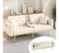 Sofá cama de 2 plazas, sofá plegable con función de dormir, soporte para | Respaldo regulable en 3 posiciones: 108°/135°/180°, funda de terciopelo, 2 cojines, bolsillo lateral, 175 × 80 × 73,5 cm