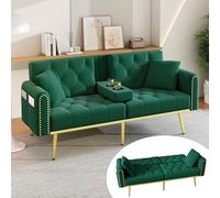 Sofá cama de 2 plazas, sofá plegable con función de dormir, soporte para | Respaldo regulable en 3 posiciones: 108°/135°/180°, funda de terciopelo, 2 cojines, bolsillo lateral, 175 × 80 × 73,5 cm
