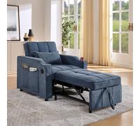 Sofá cama de 3 plazas, con sistema deslizante y puertos de carga USB, diseño compacto ideal para salones y habitaciones de invitados, color azul