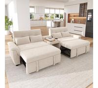 Sofá cama de 4 plazas extensible doble chenilla beige