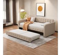 Sofá Cama de 90x200 cm, Sillón Barato 2 Plazas, Diván Plegable Con Cama Nido Extraíble, Gran Espacio de Almacenamiento, Beige Oscuro, Sin Colchón