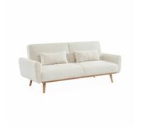 sweeek-Sofá Cama de Borreguito Blanco, 3 plazas Crema - 208x84x85 cm