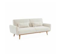 sweeek-Sofá Cama de Borreguito Blanco, 3 plazas Crema - 208x84x85 cm