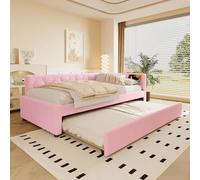 Sofá Cama de Boucle con Cama Nido, Lámpara y USB, Rosa, 90x200 cm