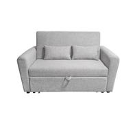 Sofa cama de color gris tapizado tela Neve. Fácil apertura extraíble. Incluye dos cojines decorativos.