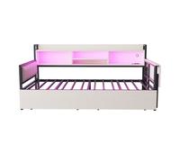 Sofá cama de hierro 90x200 cm - con iluminación led, almacenamiento, escritorio desplegable - blanco