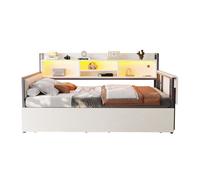 Sofá cama de hierro 90x200 cm - con iluminación led, almacenamiento, escritorio desplegable - blanco