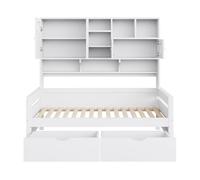 Sofa-cama de madera 90 x 200 cm - con almacenamiento, gran cajón, cama juvenil, somier, blanco