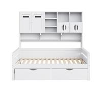 Sofa-cama de madera 90 x 200 cm - con almacenamiento, gran cajón, cama juvenil, somier, blanco