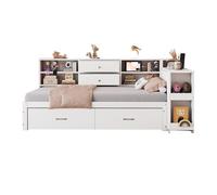 Sofá cama de madera 90x200 cm - almacenamiento multifuncional, estantes, 2 cajones, mesa extensible - blanco