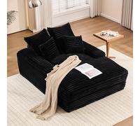 Sofá Cama de Pana, Chaise Longue para Salón, Negro, 165x135x58 cm