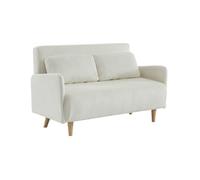 Sofá Cama De Pana Con Patas De Madera, 2 Plazas, Blanco