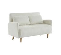 Sofá Cama De Pana Con Patas De Madera, 2 Plazas, Blanco
