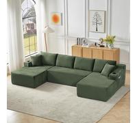 Sofá cama de rinconera convertible, sofá cama de 4 plazas, modular en forma de U sin estructura rígida, sofá de terciopelo acanalado con asiento profundo, Relleno de esponja altamente elástica (Verde)