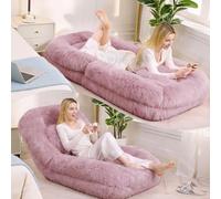 Sofá Cama de Suelo para Humanos con Felpa, Relax y Gaming, Rosa, 102.89.88 cm