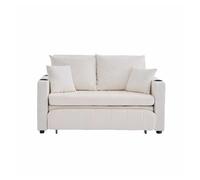 Sofá cama de tela multifuncional 2 plazas - extensible plegable con bolsillos en reposabrazos, carga usb y portavasos - chenilla beige