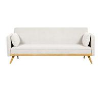 Sofá Cama De Tela Tradicional 3 Plazas Construcción De Madera De Pino Reposabrazos Patas Convertible Blanco Crema Asaa