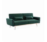 sweeek-Sofá Cama de Terciopelo, 3 plazas Verde Ingles - 206.5x84x85 cm