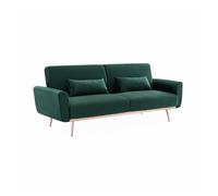 sweeek-Sofá Cama de Terciopelo, 3 plazas Verde Ingles - 206.5x84x85 cm