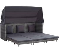 Sofá cama de tres plazas con dosel de ratán sintético, color gris