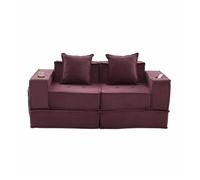 Sofá cama doble 2 plazas - con cojines, otomana con almacenamiento y portavasos, ideal para lectura y sala de juegos, tela de pana - rojo vino