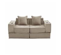 Sofá cama doble 2 plazas - moderno con cojines y reposapiés decorativo con almacenamiento lateral y portavasos, ideal para rincones de lectura y salas de juegos - caqui