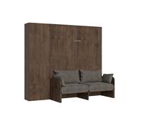 Mueble Cama 160x190 Cm Con Sofá Y Columna Contenedor De Madera De Nogal Kanto-color Microfibra 41