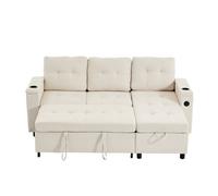 Sofá cama en l 208x146x89,5 cm - chaise longue con almacenaje y led - beige