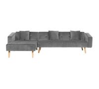 Sofá Cama Esquinero Con 3 Almohadas Tapizado En Terciopelo Gris Patas De Madera Clara Reclinable 4 Plazas Versión Derecha Vadso