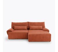 Sofá cama esquinero con arcón, de pana, MAONA. Talla ángulo reversible. Color Terracota
