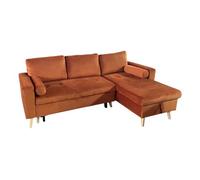 Sofá cama esquinero de 3 plazas james en terciopelo terracota