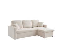 Sofá Cama Esquinero De Borreguito, 3 Plazas, Crema