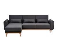 Sofá Cama Esquinero Moderno Tapizado De Poliéster Patas De Madera Clara Cojines Adicionales Derecho Negro Ollsta