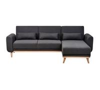 Sofá Cama Esquinero Moderno Tapizado De Poliéster Patas De Madera Clara Cojines Adicionales Izquierdo Negro Ollsta
