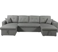 Habitat y Jardin - Sofá cama esquinero panorámico "Axel" de tela - 4 plazas - Gris Gray