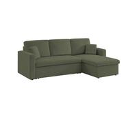 Sofá cama esquinero reversible con espacio de almacenamiento, 3 plazas, ida pana, caqui oscuro, 220x146x83 cm
