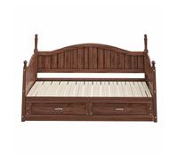 Sofá cama extensible 90/180*190 cm - con columnas romanas, respaldo curvado, reposabrazos, con cajones y somier, multifuncional de madera de pino - nogal