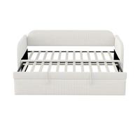 Sofá cama extensible 90/180*190 cm - con rayas verticales, con somier, multifuncional - beige