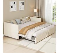 Sofá cama extensible 90/180 x 200 cm, cama tapizada 90 x 200 cm, cama diaria multifuncional, cama de invitados, sofá cama de 2 plazas, para salón, dormitorio, terciopelo, beige