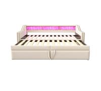 Sofá cama extensible 90/180 x 200 cm - multifuncional con almacenamiento, luz led y puerto usb, con somier, beige