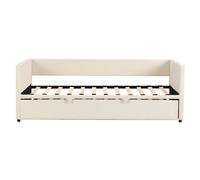 Sofá cama extensible 90/180x200 cm de terciopelo beige, cama nido individual o doble con somier de láminas, ruedas y respaldo acolchado