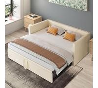 Sofá Cama Extensible, Cama Tapizada 90/180x200 cm, Sofá Cama, Cama Multifunción, Cama de Invitados, Sofa Cama 2 plazas, Cama de Salón con Somier de Láminas (Terciopelo Beige)
