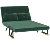Sofá cama HOMCOM, de dos plazas con función de cama, sofá convertible con apariencia de terciopelo, color verde