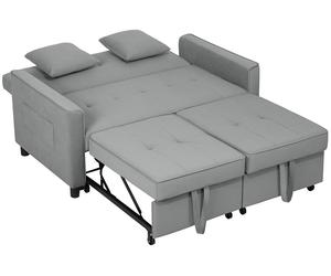 Sofá cama HOMCOM, sofá de 2 plazas con función de cama, incluye cojines, tapizado con apariencia de terciopelo, color gris