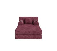 Sofá cama individual 1 plaza con puf - respaldo alto, función reclinable, estructura metálica, espuma de alta densidad, bolsillos laterales y portavasos - rojo vino
