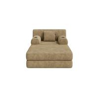Sofá cama individual 1 plaza - reclinable de pana con puff, respaldo alto, estructura metálica, espuma de alta densidad, portavasos y bolsillos laterales - khaki