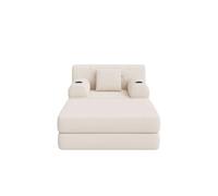 Sofá cama individual 1 plaza - sillón reclinable de pana con reposapiés, respaldo alto, estructura metálica, espuma de alta densidad, portavasos y bolsillos laterales - beige