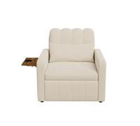 Sofá cama individual convertible en chenilla beige, sillón reclinable 3 en 1 con reposapiés extensible, ruedas, cojín y bolsillo lateral