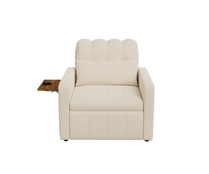 Sofá cama individual convertible en chenilla beige, sillón reclinable 3 en 1 con reposapiés extensible, ruedas, cojín y bolsillo lateral